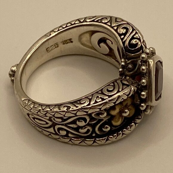 Barbara Bixby Sterling Silver & 18K Gold Cushion Cut Garnet Ring Size 7 - Picture 8 of 12